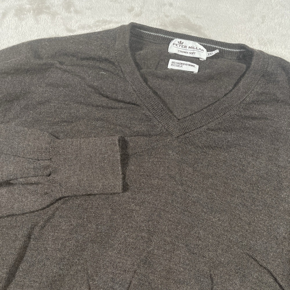 Peter Millar Crown Soft Sweater Merino Wool Silk Men XXL Pullover‎ V-Neck READ